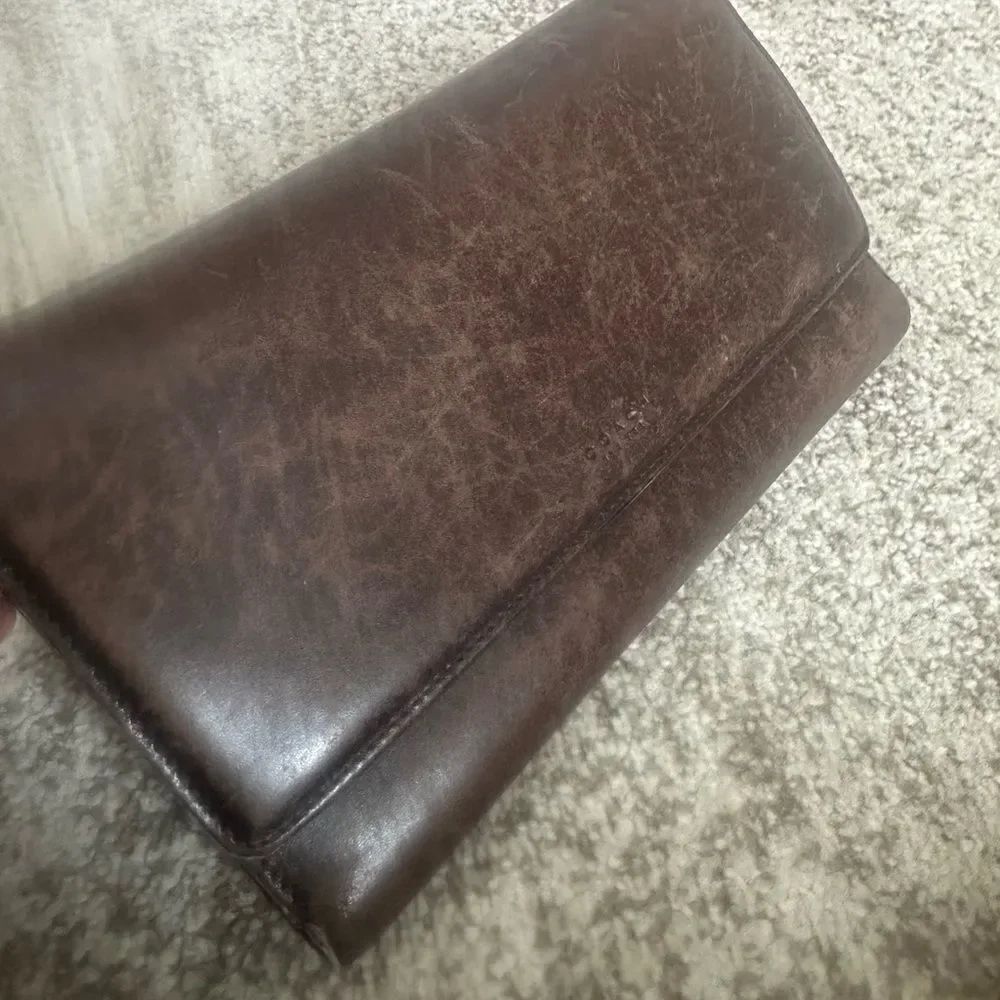 Coach Vintage Brown Leather Credit Card Trifold Long Wallet